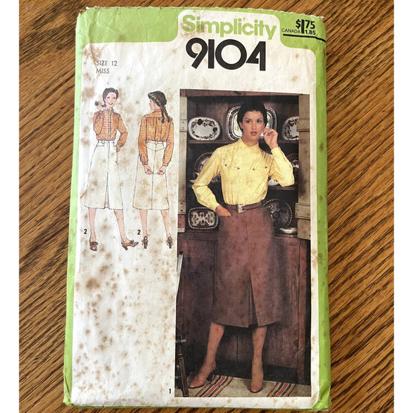 Vintage 1970s Simplicity 9104 Sewing Pattern Size Sm 12 Shirt & Skirt COMPLETE - Picture 1 of 2